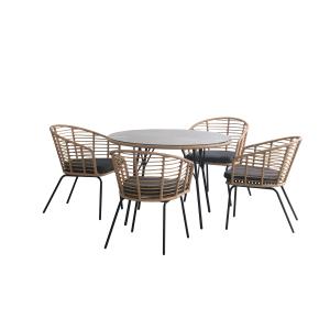 Set de repas 4 personnes résine effet rotin et acier gris a…