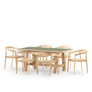 Set de repas jardin 6 pl table céramique vert 168x87