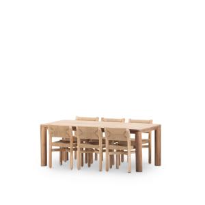 Set de table 200x100cm et 6 chaises en bois et rotin beige