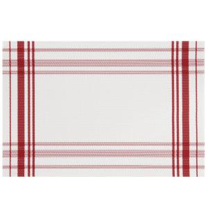 Set de table rectangulaire écru motifs à rayures rouges