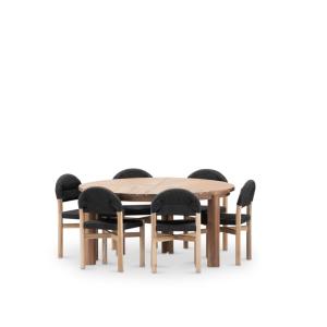 Set de table ronde 150cm et 6 chaises en bois et rotin noir