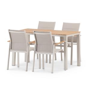 Set jardin table 130x70 et 4 chaises textilène en alum beig…