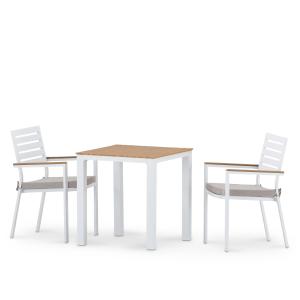 Set jardin table 70x70 et 2 chaises avec coussin en alum bl…