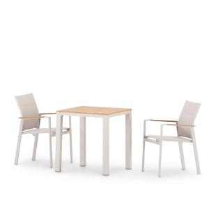 Set jardin table 70x70 et 2 chaises textilène en alum beige