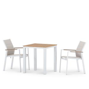 Set jardin table 70x70 et 2 chaises textilène en alum blanc