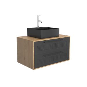 Set meuble de salle de bains avec vasque carrée bois noir 4…