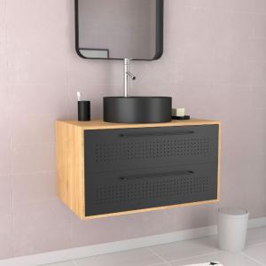 Set meuble de salle de bains avec vasque métal/bois noir  x