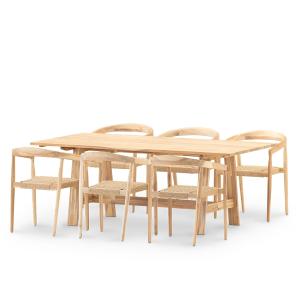 Set repas 6pl table en bois 200x100 et fauteuil