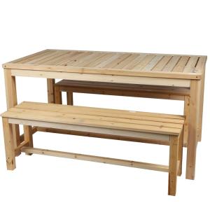 Set table   2 bancs de jardin en bois de sapin 150x80x77cm