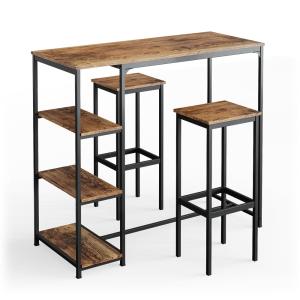 Set table bar étagères 2 tabs bar Bois antique 120x105cm 12…