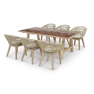 Set table bois et céramique terrecuite  6 chaises