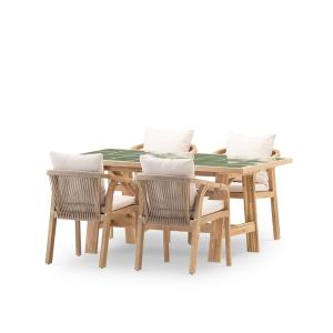 Set table et 4 chaises en bois et céramique verte 168x87