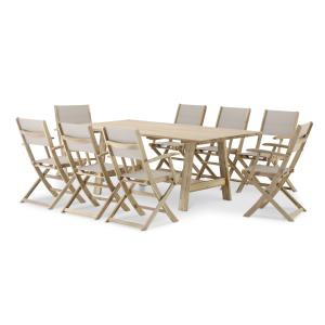 Set table lattes 200x100 et 8 chaises pliantes textilene be…