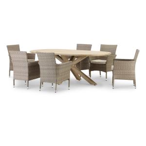 Set table ovale 220x115 6 chaises rotin synthétique