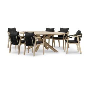 Set table ovale 220x115 et 6 chaises corde noire