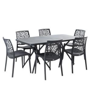 Set tavolo Olivier antracite e 6 sedie Anna antracite