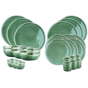 Set vaisselle 30 pièces en grès vert