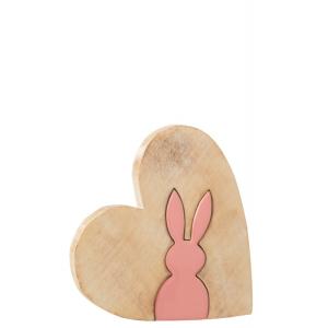 Silhouette lapin dans coeur en bois rose 23x3x23 cm