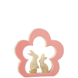 Silhouette lapin dans fleur en bois rose 26x3x27 cm