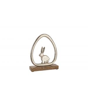 Silhouette lapin dans oeuf en aluminium argent 19x4.5x24 cm