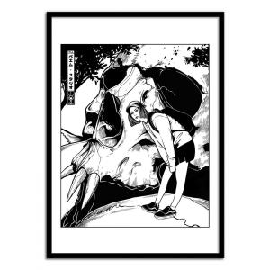 SKULL GIRL - Affiche d'art avec Cadre bois noir - 30 x 40 cm