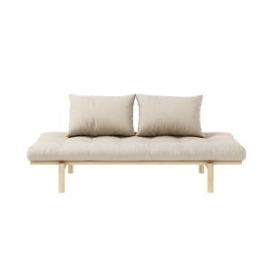 Sofa en pin massif naturel matelas beige 75x200 coussins 40…