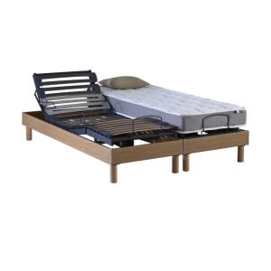 Sommier électrique chêne clair matelas hr35 2x90 x200
