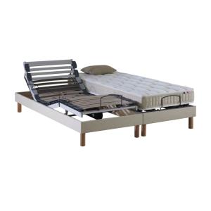 Sommier électrique matelas 100% latex beige 2x80x200
