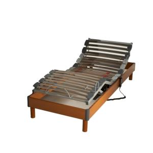 Sommier électrique tous lattes bois merisier 90x190