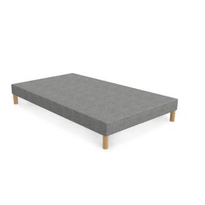 Sommier tapissier 90*190 tissu gris piètement en bois