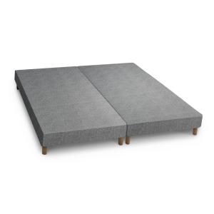 Sommier tapissier tissu gris piètement en bois 2x 90x200 cm