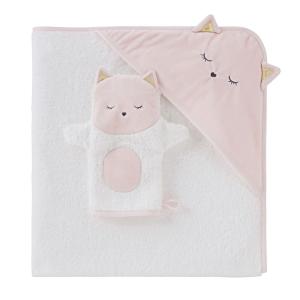 Sortie de bain bébé en coton blanche avec tête de chat 80x8…