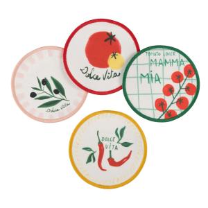 Sous-verres en coton biologique jaune, vert, rouge et blanc…