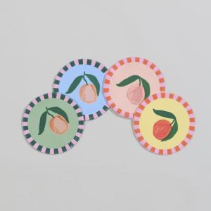 Sous-verres en coton imprimé fruit multicolore D12 (x4)