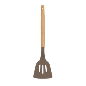 Spatule ajourée en silicone et manche en bois