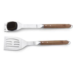 Spatule et brosse pour barbecue en acier et bois