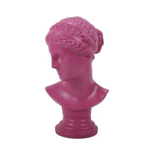 Statue buste femme rose 14x13x25cm
