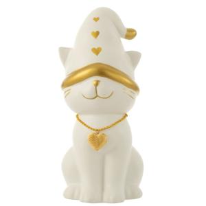 Statue chat avec bonnet en porcelaine blanc et doré 16.2x13…