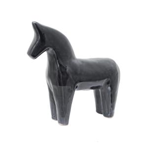 Statue cheval en grès bleu foncé noir H26