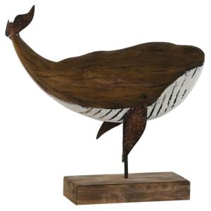 Statue déco à poser bois et métal baleine 29x6.5x26cm