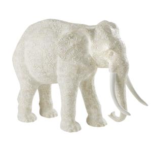 Statue éléphant beige effet vieilli motifs mandala H48