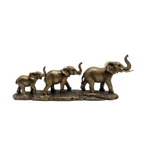 Statue éléphants doré vieilli 45.5x10x17cm
