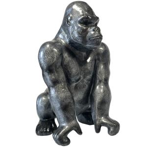 Statue en céramique gorille argent patiné