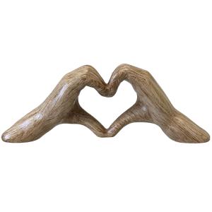 Statue en céramique mains en coeur aspect bois 28 cm