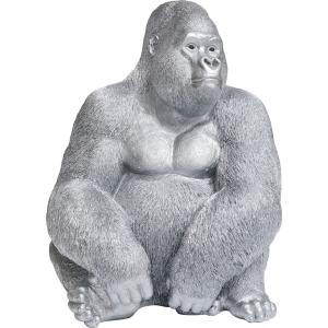 Statue gorille en polyrésine argentée H76