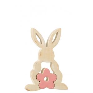 Statue lapin puzzle en Bois Rose 14x2.5x21 cm