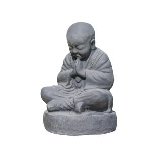 Statue moine shaolin assis noir patiné 40 cm