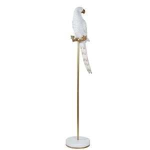 Statue perroquet sur branche blanche et doré mat H121