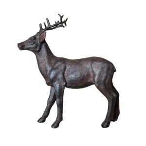 Statue statuette extérieure jardin cerf résine marron 17cm