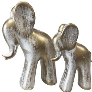Statues en céramique duo d'éléphants blanc patiné or